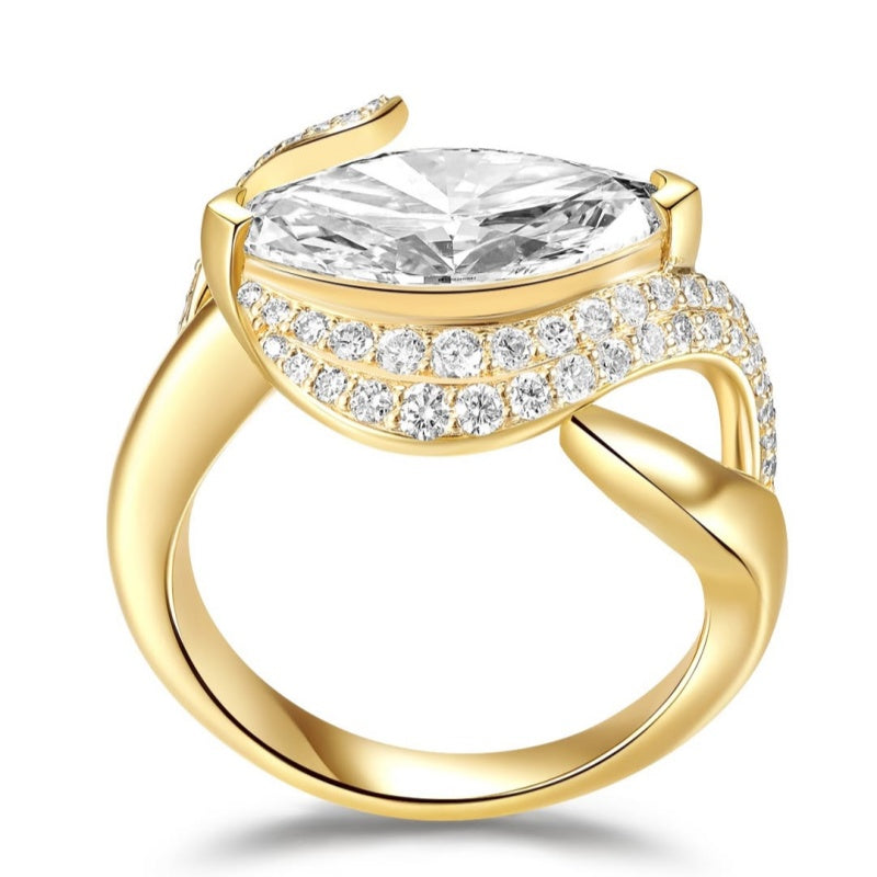 Jzora handmade 3ct marquise center & pavé swirl halo sterling silver ring