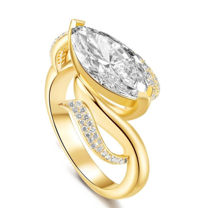 Jzora handmade 3ct marquise center & pavé swirl halo sterling silver ring