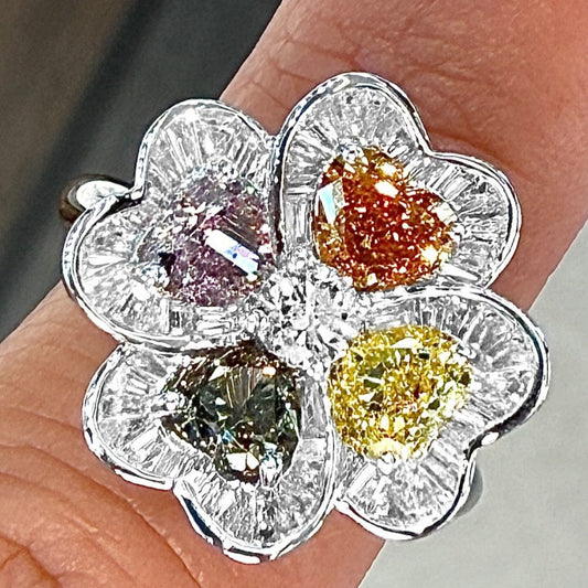 Jzora handmade lucky four-leaf clover cocktail ring