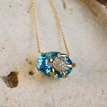 Jzora handmade blue topaz turtle sterling silver necklace
