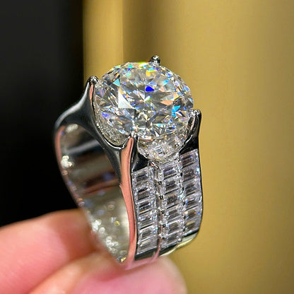 Jzora Handmade Chunky Wide Round Brilliant Moissanite Baguette Accent Men’s Sparkling Ring