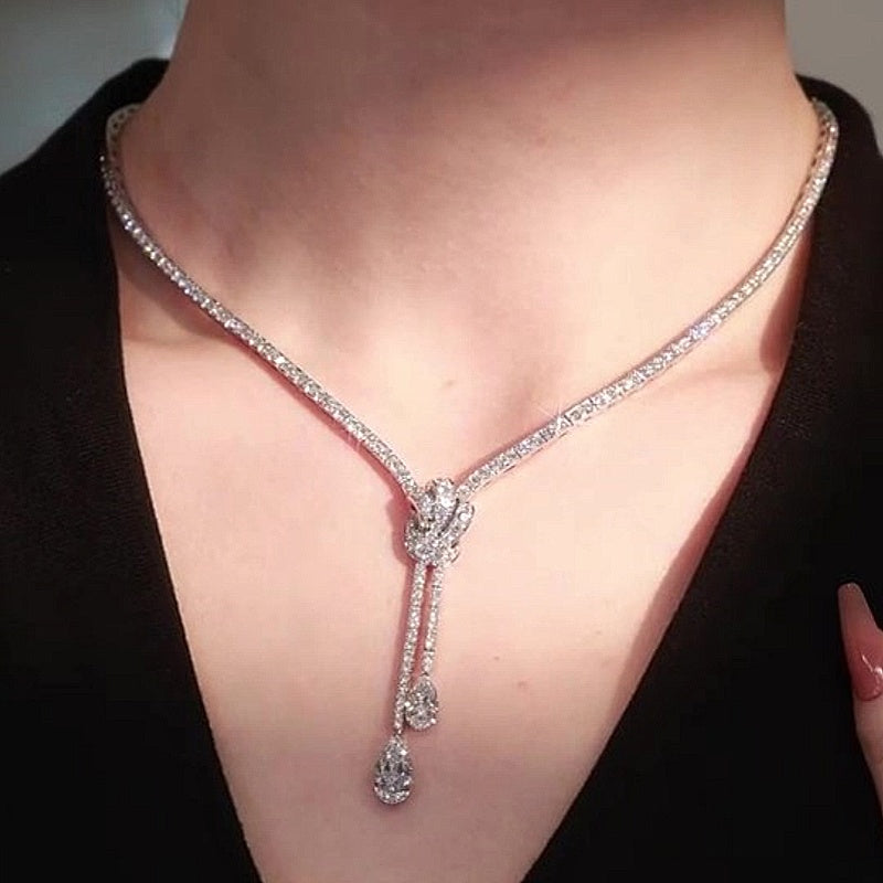 Jzora Handmade Luxury & Elegant Round Halo Knot Drop Necklace