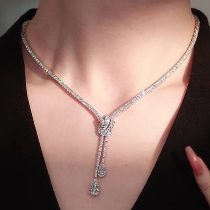 Jzora Handmade Luxury & Elegant Round Halo Knot Drop Necklace