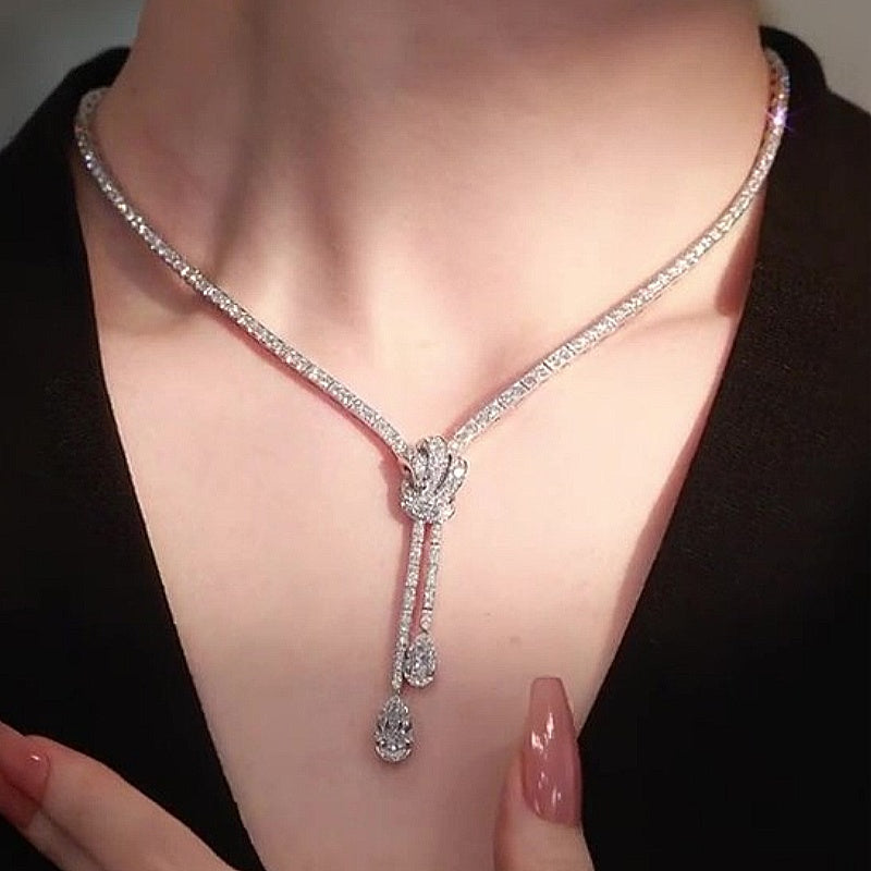 Jzora Handmade Luxury & Elegant Round Halo Knot Drop Necklace
