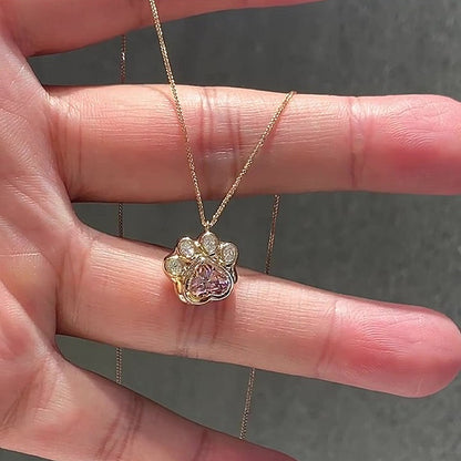 Jzora Handmade Heart CZ Cat Paw Charm Necklace