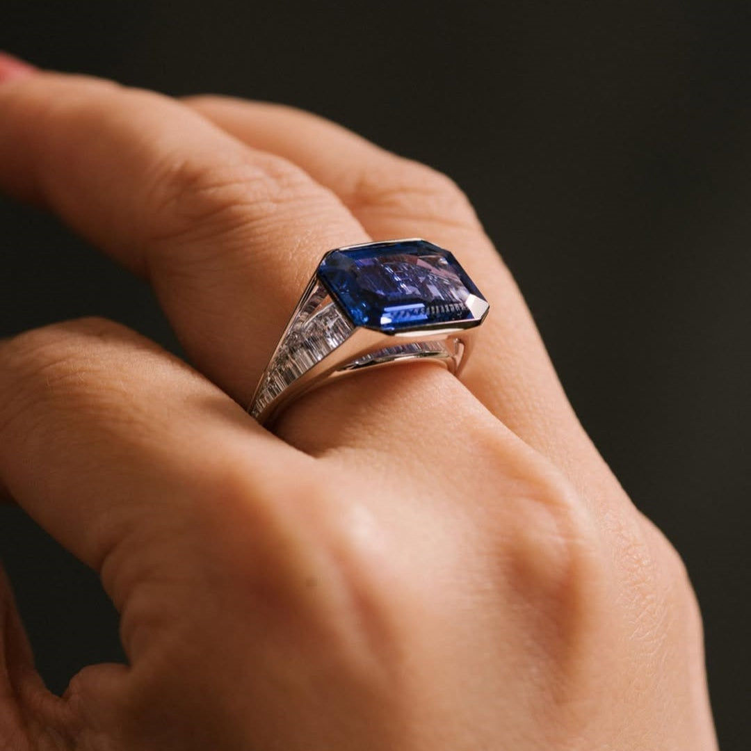 Jzora handmade sapphire radiant cut vintage men's ring