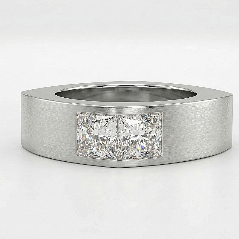 Jzora Handmade Princess Cut Moissanite Sleek Channel-style Modern Men's Band Ring