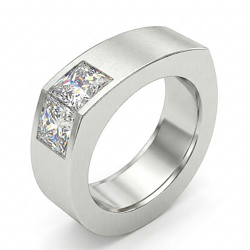 Jzora Handmade Princess Cut Moissanite Sleek Channel-style Modern Men's Band Ring