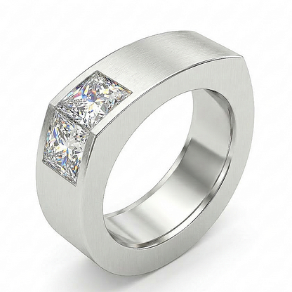 Jzora Handmade Princess Cut Moissanite Sleek Channel-style Modern Men's Band Ring