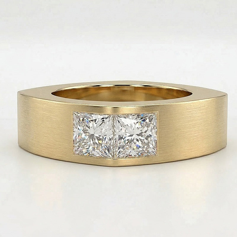 Jzora Handmade Princess Cut Moissanite Sleek Channel-style Modern Men's Band Ring