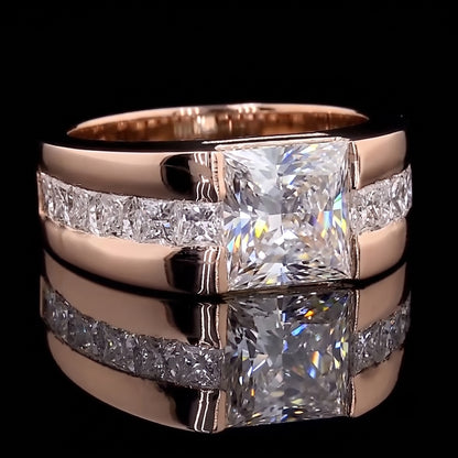 Jzora Handmade Channel‑Set Princess Cut Moissanite Chunky Wide Men’s Ring