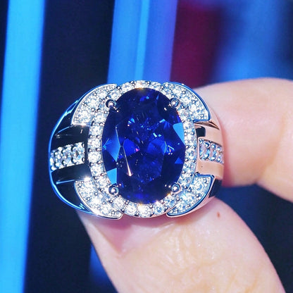 Jzora handmade vintage-style 9ct oval cut blue sapphire men’s ring