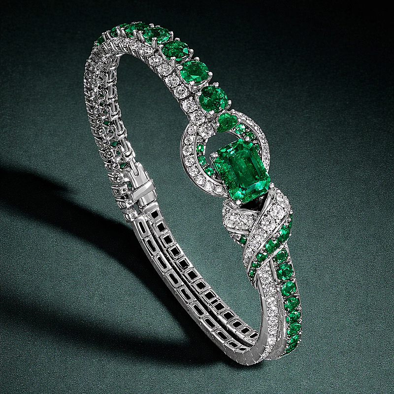 Jzora handmade 3ct Emerald elegant two-tone bracelet