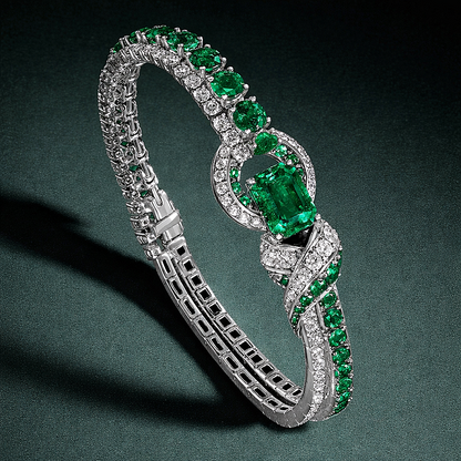 Jzora handmade 3ct Emerald elegant two-tone bracelet