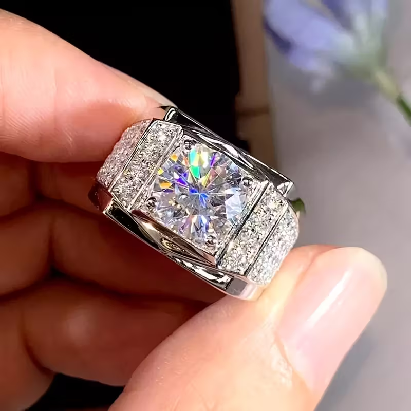 Jzora handmade 3ct round cut regal brilliance men’s statement ring