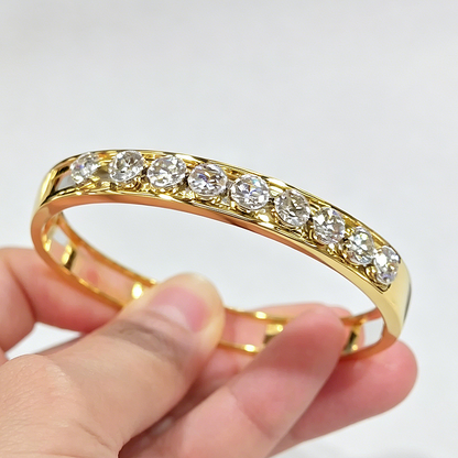 Jzora Handmade Sliding Round CZ Gold Tone Women’s Bangle Bracelet