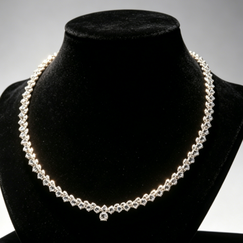Jzora Handmade Luxurious Sparkling Round CZ Tennis Chain Women’s Statement Necklace