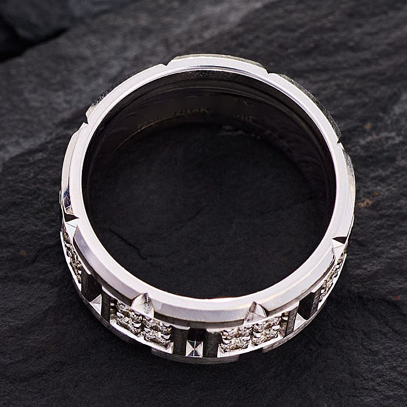 Jzora Handmade Round Brilliant CZ Cluster Satin-Finished Men's Wedding Band Ring