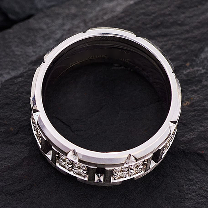 Jzora Handmade Round Brilliant CZ Cluster Satin-Finished Men's Wedding Band Ring