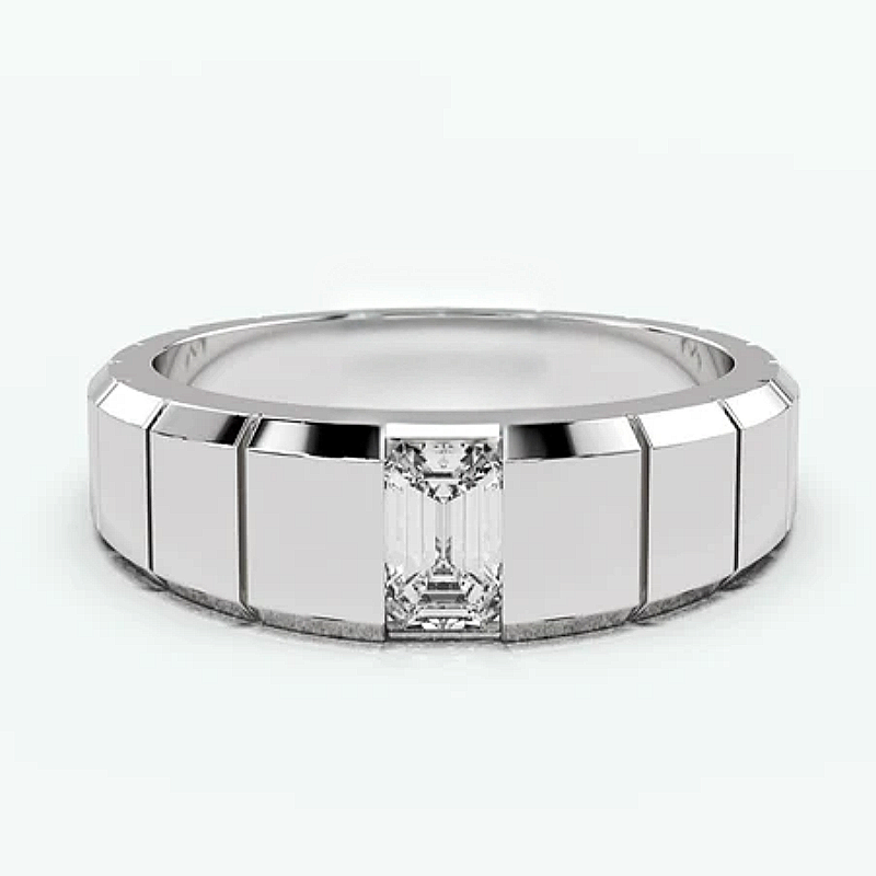 Jzora Handmade Sleek & Modern Ice Cube Emerald Solitaire Moissanite Men's Ring