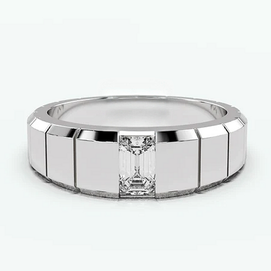 Jzora Handmade Sleek & Modern Ice Cube Emerald Solitaire Moissanite Men's Ring