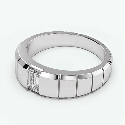 Jzora Handmade Sleek & Modern Ice Cube Emerald Solitaire Moissanite Men's Ring