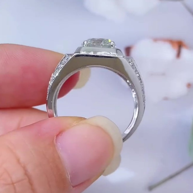 Jzora handmade luxury round brilliant cut fully paved halo sparkle wide band men's ring