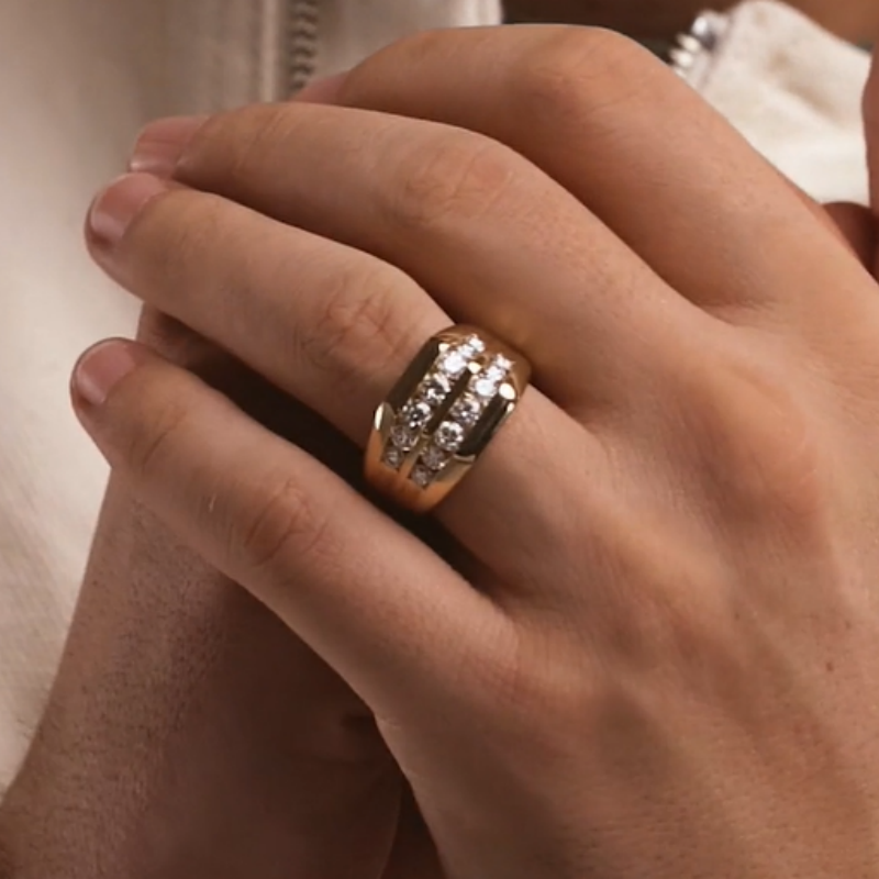 Jzora handmade 2ct double row channel set men's wedding band  ring
