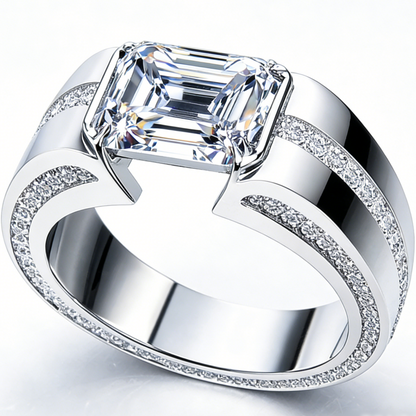 Jzora handmade precision-set 3ct emerald-cut statement men's band ring