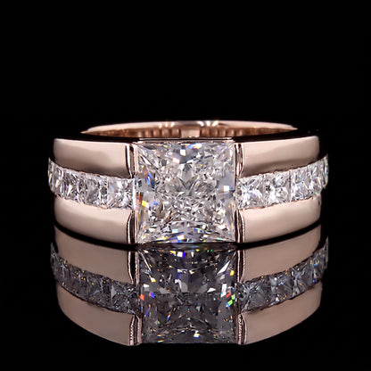 Jzora Handmade Channel‑Set Princess Cut Moissanite Chunky Wide Men’s Ring
