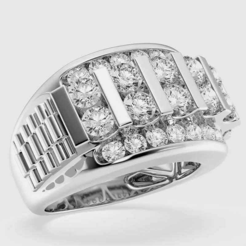 Jzora handmade 3ct round cut floating bar men's wedding band ring