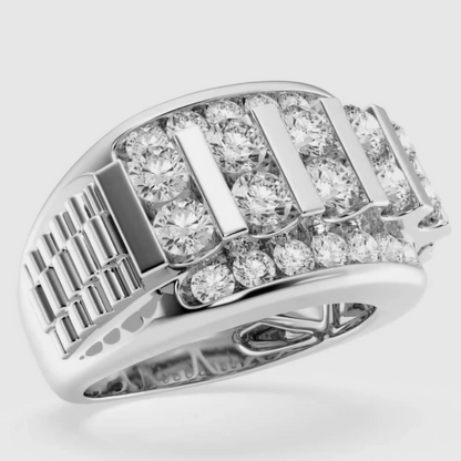 Jzora handmade 3ct round cut floating bar men's wedding band ring