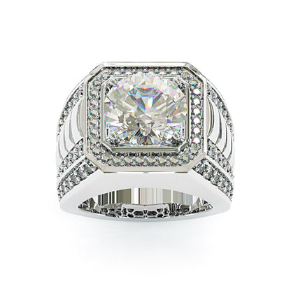 Jzora handmade 5ct round cut royal radiance men's sterling silver moissanite ring