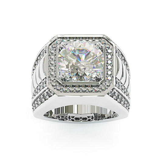 Jzora handmade 5ct round cut royal radiance men's sterling silver moissanite ring