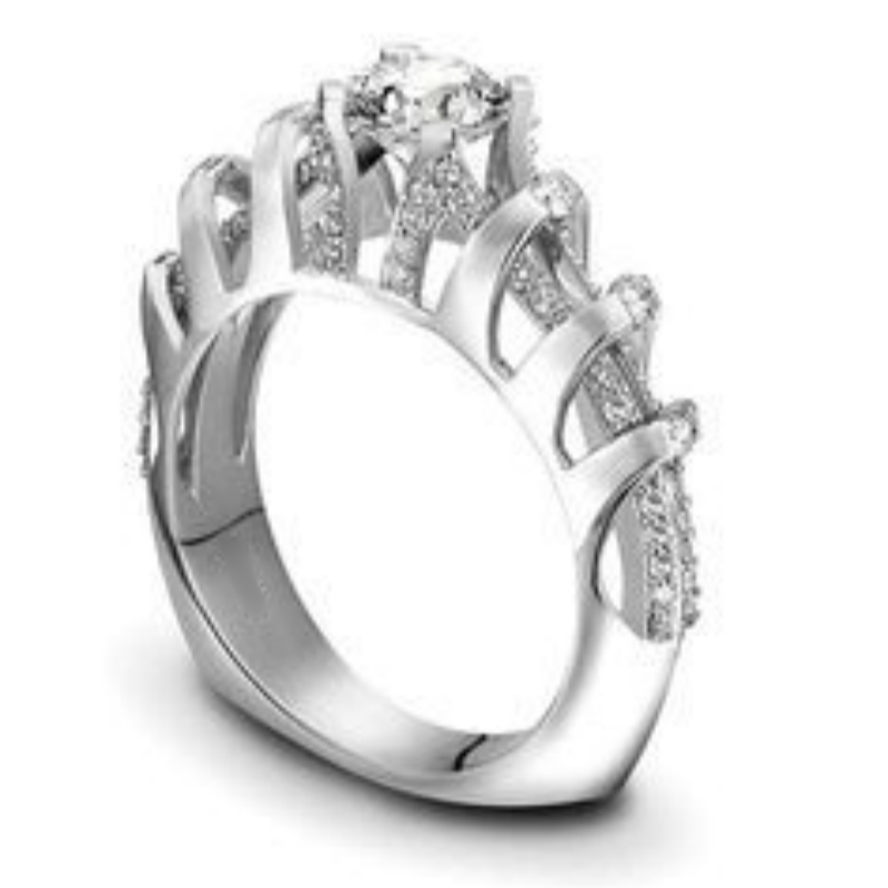 Jzora handmade bold flame-inspired crown silhouette sterling silver moissanite ring