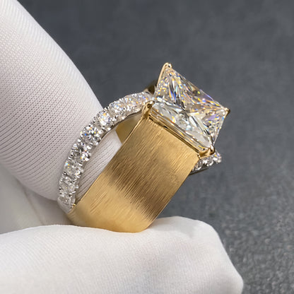Jzora Handmade Princess Cut White Zircon Brushed Gold Finish Dainty Luxe Ring