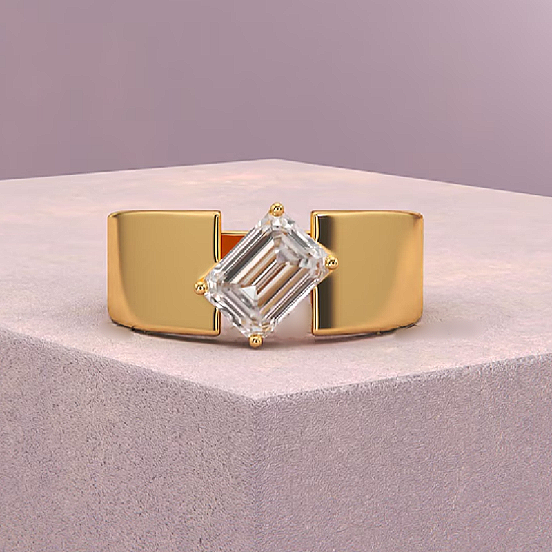Jzora handmade minimalist emerald-cut solitaire men's ring