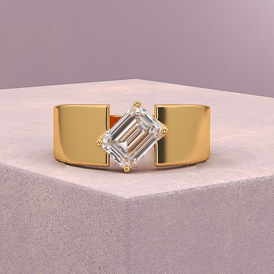 Jzora handmade minimalist emerald-cut solitaire men's ring