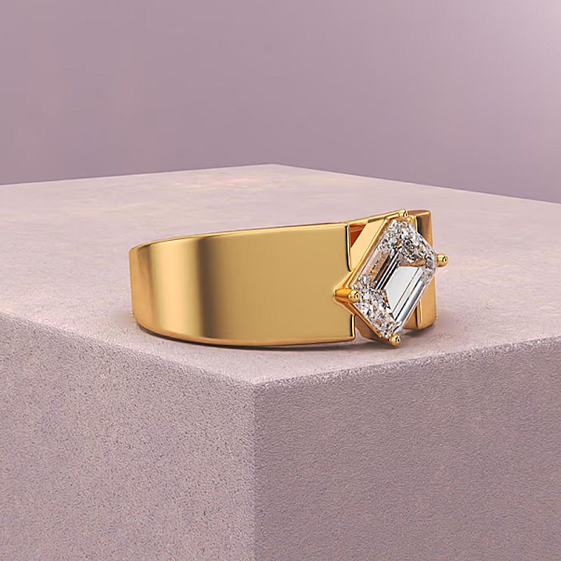Jzora handmade minimalist emerald-cut solitaire men's ring