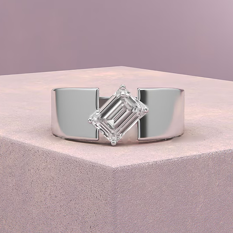 Jzora handmade minimalist emerald-cut solitaire men's ring