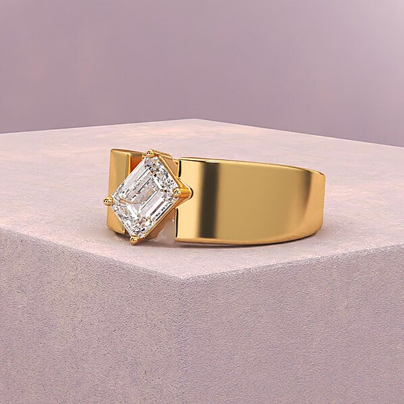 Jzora handmade minimalist emerald-cut solitaire men's ring