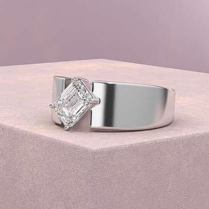 Jzora handmade minimalist emerald-cut solitaire men's ring