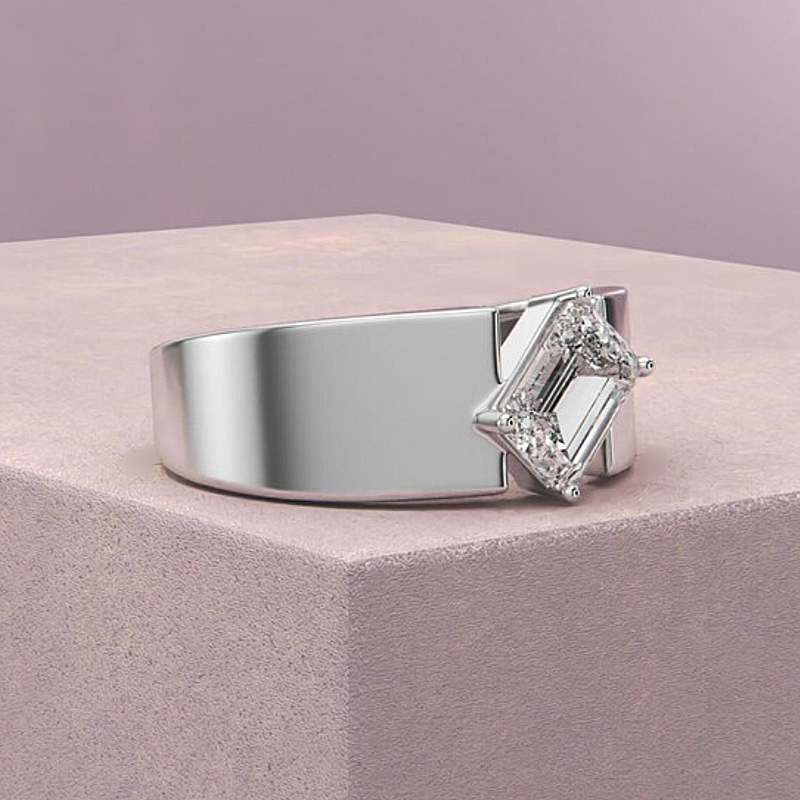 Jzora handmade minimalist emerald-cut solitaire men's ring