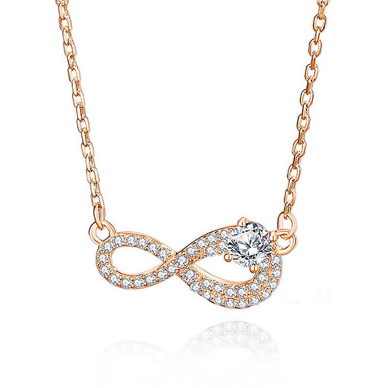 Jzora Handmade Round CZ Infinity Symbol Pave Sterling Silver Women’s Pendant Necklace