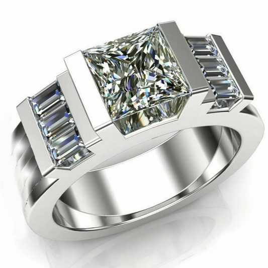 Jzora handmade 2ct princess cut men's engagement ring
