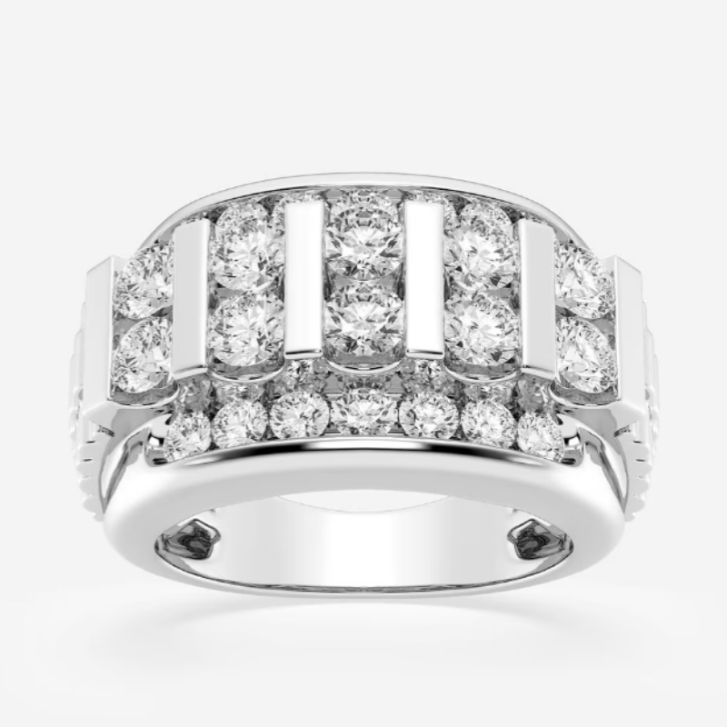 Jzora handmade 3ct round cut floating bar men's wedding band ring