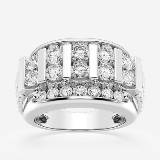 Jzora handmade 3ct round cut floating bar men's wedding band ring