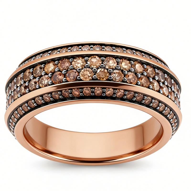 Jzora Handmade 18K Rose Gold Plated Full Pave Chocolate CZ Classic Men's Ring