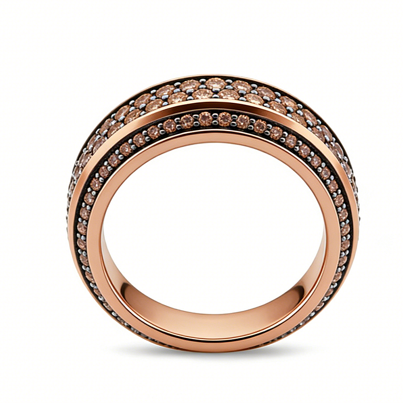 Jzora Handmade 18K Rose Gold Plated Full Pave Chocolate CZ Classic Men's Ring