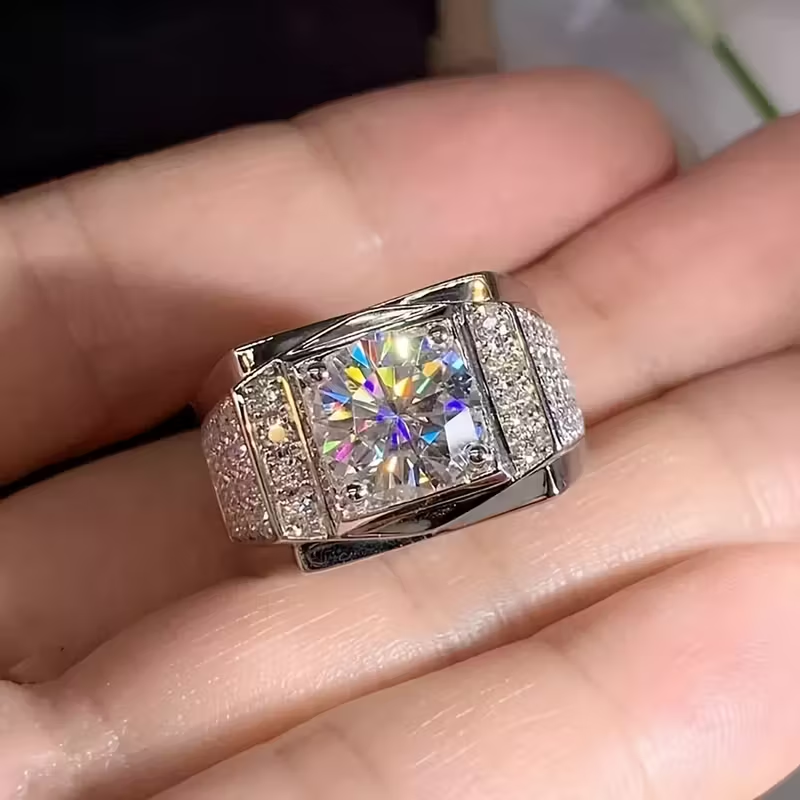 Jzora handmade 3ct round cut regal brilliance men’s statement ring